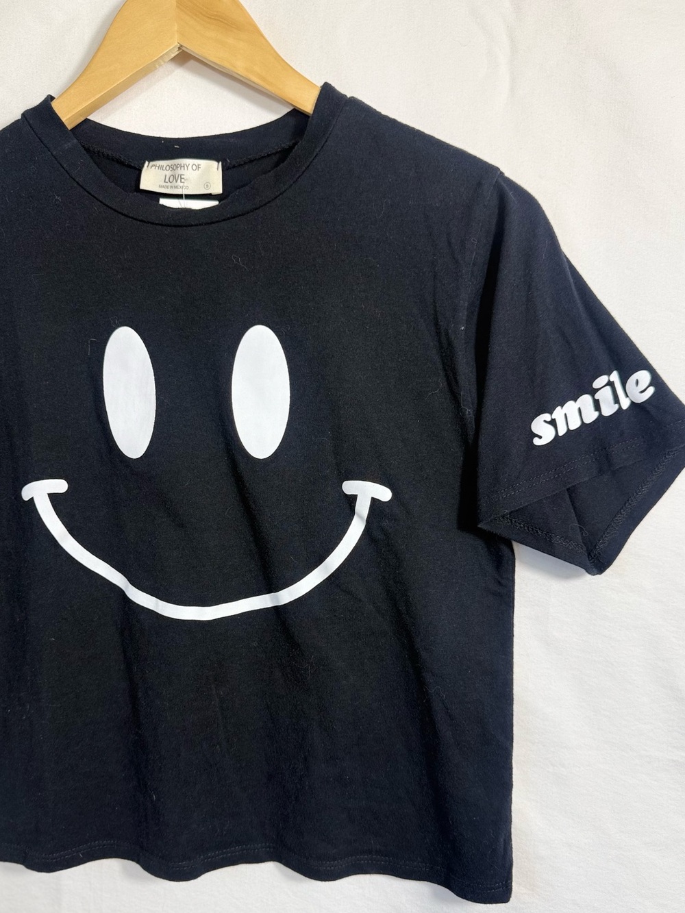 Philosophy Black Crop Tee with White Smiley Face - Picture 3 of 5